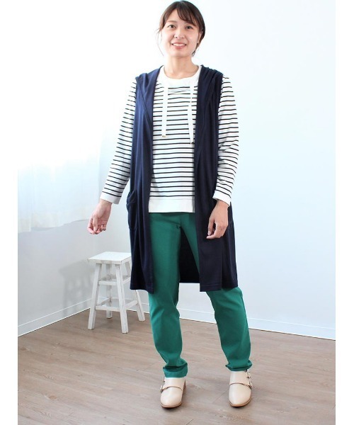 MB mint breeze（エムビーミントブリーズ）の「【M～5L 大きいサイズ】フード付き ロング ジレ ベスト（Tシャツ/カットソー・レディース・ライトグレー/ネイビー/オレンジ・M/LL/3L/4L/5L/L）」の14枚目の写真