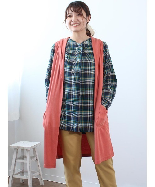 MB mint breeze（エムビーミントブリーズ）の「【M～5L 大きいサイズ】フード付き ロング ジレ ベスト（Tシャツ/カットソー・レディース・ライトグレー/ネイビー/オレンジ・M/LL/3L/4L/5L/L）」の19枚目の写真
