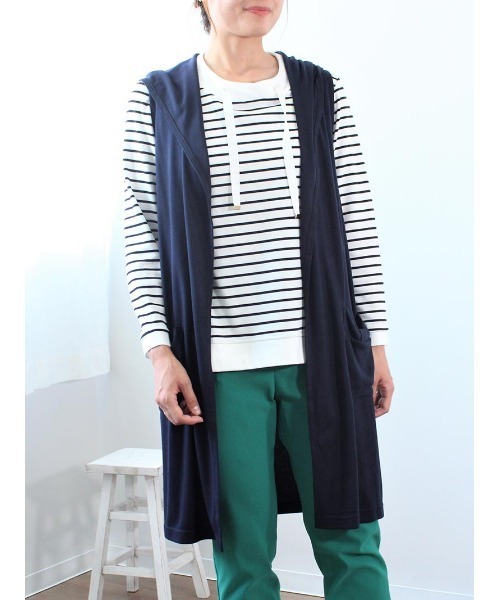 MB mint breeze（エムビーミントブリーズ）の「【M～5L 大きいサイズ】フード付き ロング ジレ ベスト（Tシャツ/カットソー・レディース・ライトグレー/ネイビー/オレンジ・M/LL/3L/4L/5L/L）」の4枚目の写真