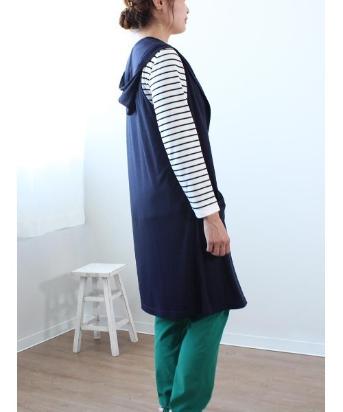 MB mint breeze（エムビーミントブリーズ）の「【M～5L 大きいサイズ】フード付き ロング ジレ ベスト（Tシャツ/カットソー・レディース・ライトグレー/ネイビー/オレンジ・M/LL/3L/4L/5L/L）」の6枚目の写真