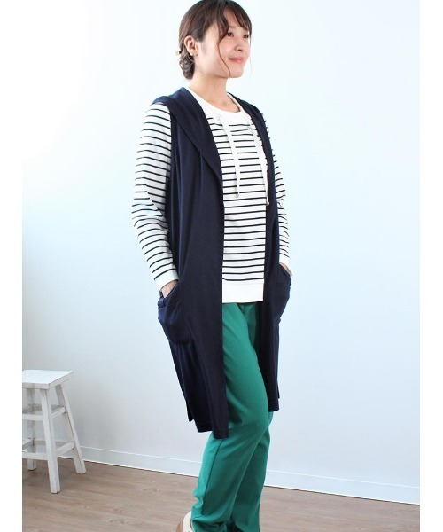 MB mint breeze（エムビーミントブリーズ）の「【M～5L 大きいサイズ】フード付き ロング ジレ ベスト（Tシャツ/カットソー・レディース・ライトグレー/ネイビー/オレンジ・M/LL/3L/4L/5L/L）」の10枚目の写真