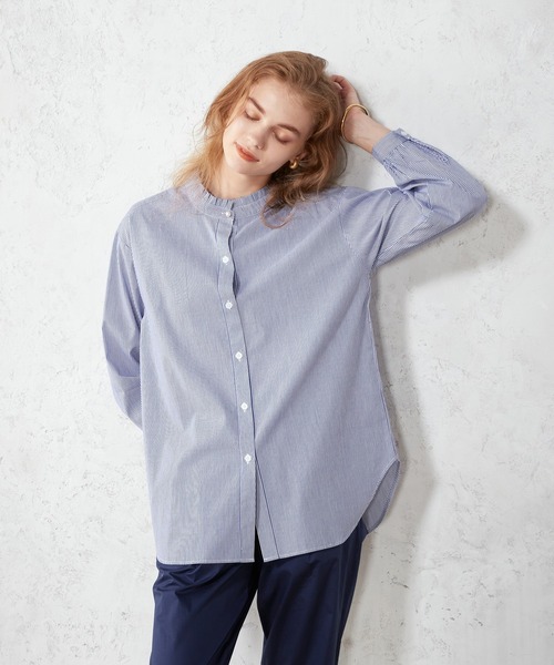 LE SOUK HOLIDAY(ルスークホリデー)の「パールボタンストライプシャツ(シャツ/ブラウス・レディース・ブラック/ブルー・M/L)」の5枚目の写真