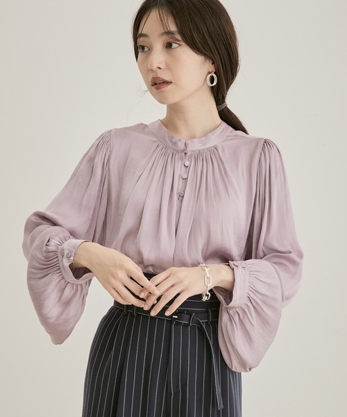 VIS（ビス）の「【洗える】【前後2WAY】サテンギャザースタンドブラウス（シャツ/ブラウス・レディース・パープル/ネイビー/ベージュ系その他/キナリ/ピンク系その他2・FREE）」の18枚目の写真