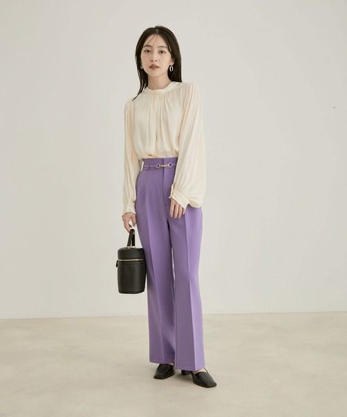 VIS（ビス）の「【洗える】【前後2WAY】サテンギャザースタンドブラウス（シャツ/ブラウス・レディース・パープル/ネイビー/ベージュ系その他/キナリ/ピンク系その他2・FREE）」の19枚目の写真