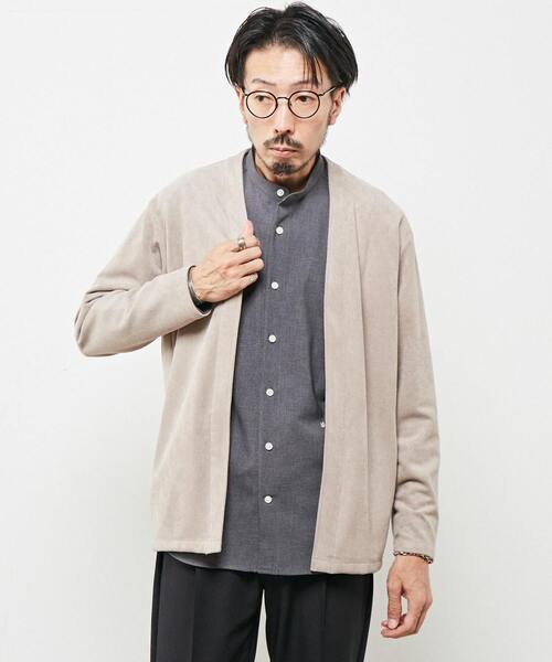 MEN'S MELROSE（メンズメルローズ）の「ピケスエードボタンレスカーディガン（カーディガン/ボレロ・メンズ・グレイッシュベージュ/セージグリーン/チャコールグレー・2/3/4）」の3枚目の写真