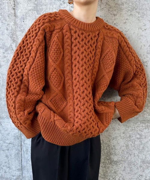 select MOCA by son(セレクトモカバイソン)の「【9色展開】ヴィンテージライクケーブルニット(ニット/セーター・レディース・アイボリー/ブラック/ベージュ/グリーン/テラコッタ/カーキ/ネイビー/ブラウン/グレー・FREE/LARGE)」の19枚目の写真