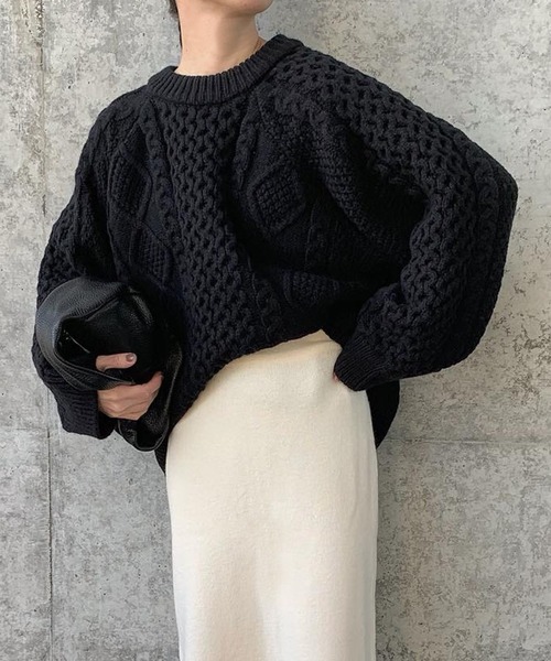 select MOCA by son(セレクトモカバイソン)の「【9色展開】ヴィンテージライクケーブルニット(ニット/セーター・レディース・アイボリー/ブラック/ベージュ/グリーン/テラコッタ/カーキ/ネイビー/ブラウン/グレー・FREE/LARGE)」の18枚目の写真