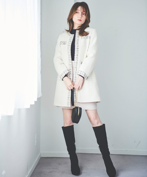31 Sons de mode（トランテアン　ソン　ドゥ　モード）の「ツイード中綿コート（その他アウター・レディース・ブラック/オフホワイト・38/36）」の9枚目の写真