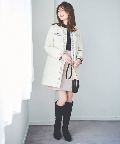 31 Sons de mode（トランテアン　ソン　ドゥ　モード）の「ツイード中綿コート（その他アウター・レディース・ブラック/オフホワイト・38/36）」の8枚目の写真