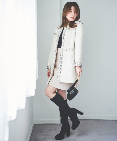 31 Sons de mode（トランテアン　ソン　ドゥ　モード）の「ツイード中綿コート（その他アウター・レディース・ブラック/オフホワイト・38/36）」の5枚目の写真
