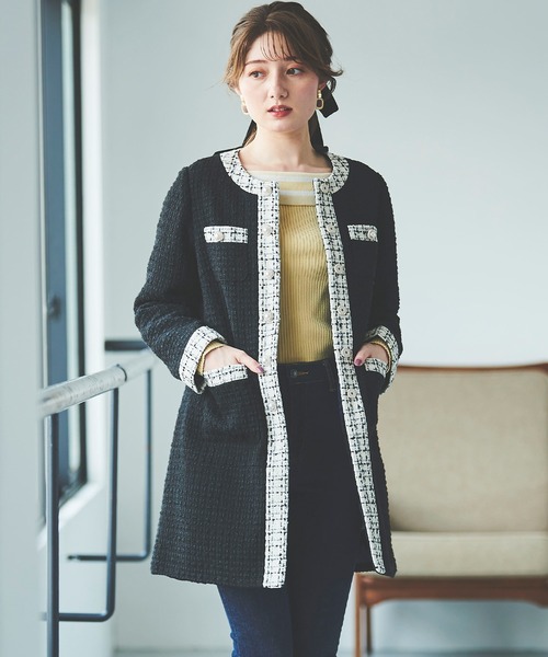 31 Sons de mode（トランテアン　ソン　ドゥ　モード）の「ツイード中綿コート（その他アウター・レディース・ブラック/オフホワイト・38/36）」の18枚目の写真