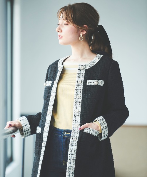 31 Sons de mode（トランテアン　ソン　ドゥ　モード）の「ツイード中綿コート（その他アウター・レディース・ブラック/オフホワイト・38/36）」の21枚目の写真