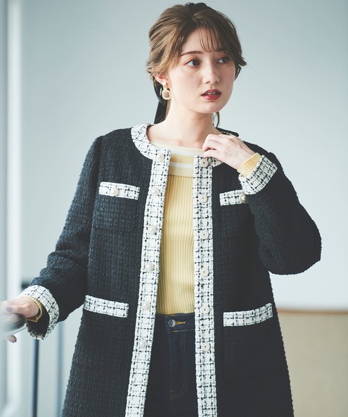 31 Sons de mode（トランテアン　ソン　ドゥ　モード）の「ツイード中綿コート（その他アウター・レディース・ブラック/オフホワイト・38/36）」の20枚目の写真