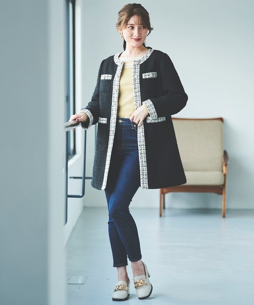 31 Sons de mode（トランテアン　ソン　ドゥ　モード）の「ツイード中綿コート（その他アウター・レディース・ブラック/オフホワイト・38/36）」の15枚目の写真