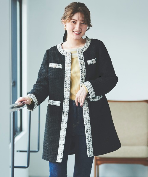 31 Sons de mode（トランテアン　ソン　ドゥ　モード）の「ツイード中綿コート（その他アウター・レディース・ブラック/オフホワイト・38/36）」の19枚目の写真