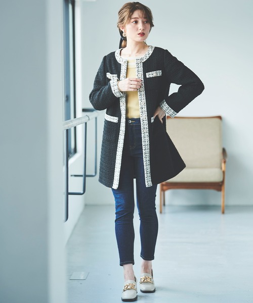 31 Sons de mode（トランテアン　ソン　ドゥ　モード）の「ツイード中綿コート（その他アウター・レディース・ブラック/オフホワイト・38/36）」の16枚目の写真