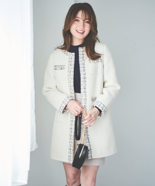 31 Sons de mode（トランテアン　ソン　ドゥ　モード）の「ツイード中綿コート（その他アウター・レディース・ブラック/オフホワイト・38/36）」の3枚目の写真