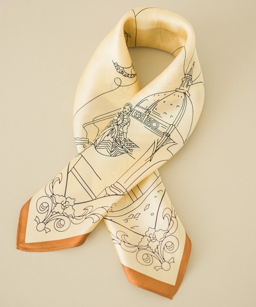 KATHARINE ROSS（キャサリンロス）の「【KATHARINE ROSS】シルクミニスカーフ(馬具柄・馬柄・バッグ柄・街柄) WEB限定（バンダナ/スカーフ・レディース・レッド/ブラック/ネイビー/ホワイト系1/ネイビー系1/イエロー系1/ベージュ系2/ブラウン系2/ブラック系2/ネイビー系2/ライトグリーン系3/オレンジ系3/ネイビー系3・MEDIUM）」の6枚目の写真