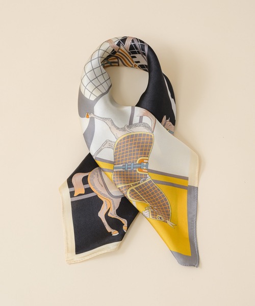KATHARINE ROSS（キャサリンロス）の「【KATHARINE ROSS】シルクミニスカーフ(馬具柄・馬柄・バッグ柄・街柄) WEB限定（バンダナ/スカーフ・レディース・レッド/ブラック/ネイビー/ホワイト系1/ネイビー系1/イエロー系1/ベージュ系2/ブラウン系2/ブラック系2/ネイビー系2/ライトグリーン系3/オレンジ系3/ネイビー系3・MEDIUM）」の20枚目の写真