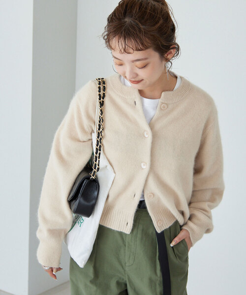 【にゃんこりんご】スローブイエナ　アンゴラ混シャギーカーディガン SLOBE IENA（スローブイエナ）の「アンゴラ混シャギー カーディガン