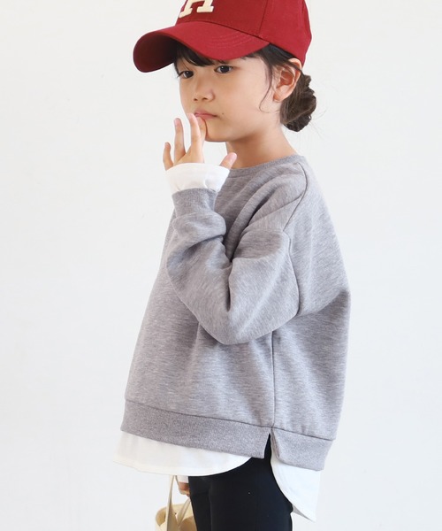 coca(coca)(コカ)の「キッズ 親子お揃いレイヤード風裏起毛プルオーバー(スウェット・キッズ・ブラック/グレー・100/110/120/130)」の1枚目の写真