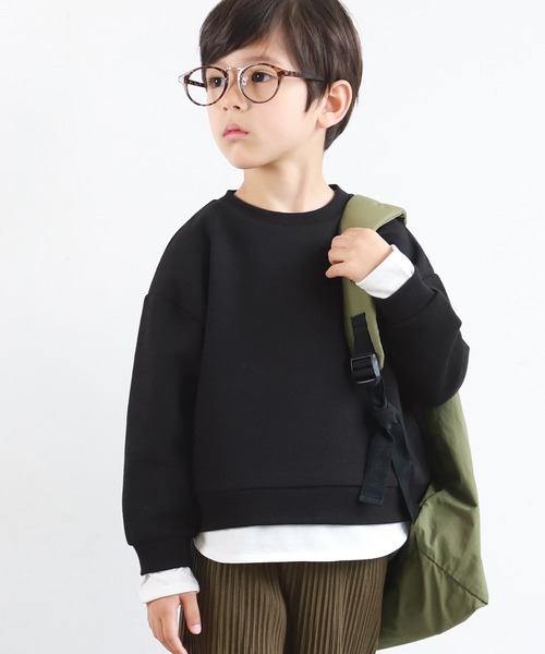 coca(coca)(コカ)の「キッズ 親子お揃いレイヤード風裏起毛プルオーバー(スウェット・キッズ・ブラック/グレー・100/110/120/130)」の2枚目の写真
