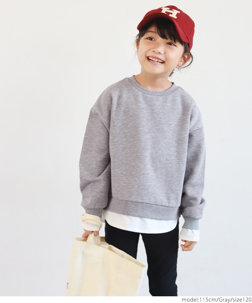 coca(coca)(コカ)の「キッズ 親子お揃いレイヤード風裏起毛プルオーバー(スウェット・キッズ・ブラック/グレー・100/110/120/130)」の7枚目の写真