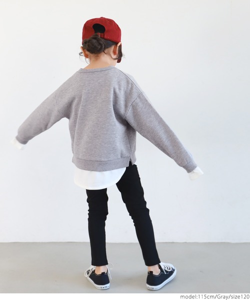 coca(coca)(コカ)の「キッズ 親子お揃いレイヤード風裏起毛プルオーバー(スウェット・キッズ・ブラック/グレー・100/110/120/130)」の9枚目の写真