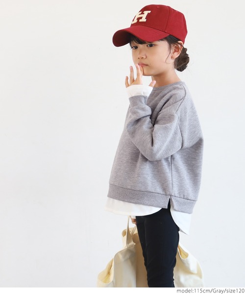 coca(coca)(コカ)の「キッズ 親子お揃いレイヤード風裏起毛プルオーバー(スウェット・キッズ・ブラック/グレー・100/110/120/130)」の8枚目の写真