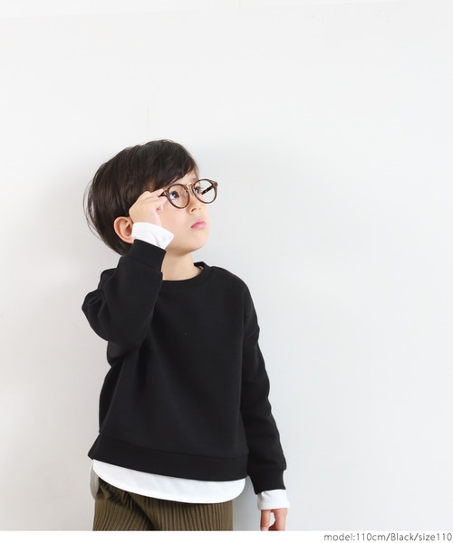 coca(coca)(コカ)の「キッズ 親子お揃いレイヤード風裏起毛プルオーバー(スウェット・キッズ・ブラック/グレー・100/110/120/130)」の13枚目の写真