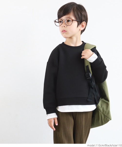 coca(coca)(コカ)の「キッズ 親子お揃いレイヤード風裏起毛プルオーバー(スウェット・キッズ・ブラック/グレー・100/110/120/130)」の11枚目の写真