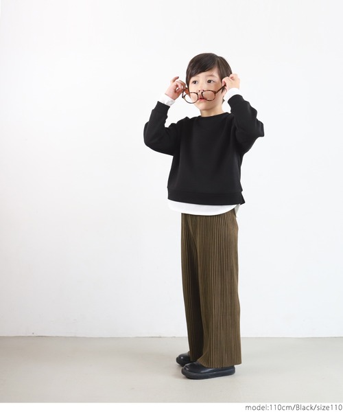 coca(coca)(コカ)の「キッズ 親子お揃いレイヤード風裏起毛プルオーバー(スウェット・キッズ・ブラック/グレー・100/110/120/130)」の15枚目の写真