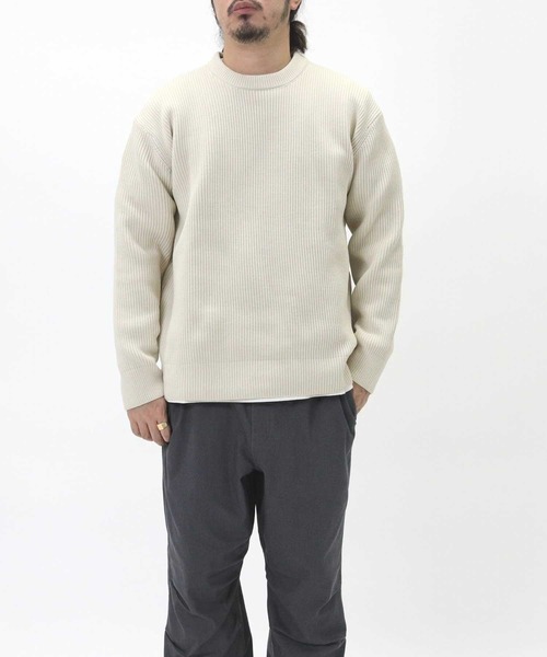 BACK NUMBER(バックナンバー)の「【BACK NUMBER】畦編みクルーニット(ニット/セーター・メンズ・イエロー/オフホワイト/ブラック/ブルー/ワイン/オリーブ・L/M/S/XL)」の2枚目の写真