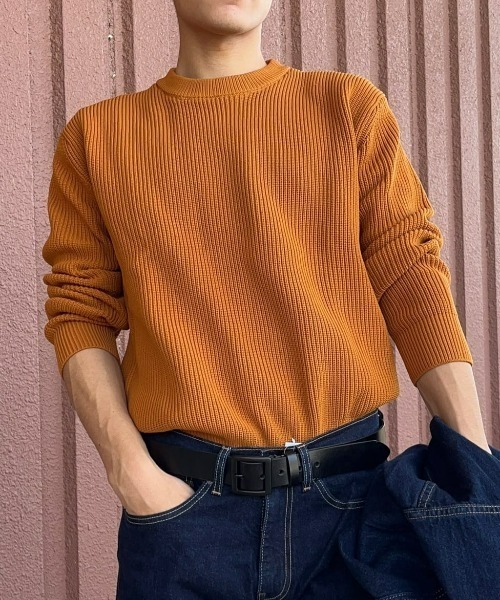 BACK NUMBER(バックナンバー)の「【BACK NUMBER】畦編みクルーニット(ニット/セーター・メンズ・イエロー/オフホワイト/ブラック/ブルー/ワイン/オリーブ・L/M/S/XL)」の5枚目の写真