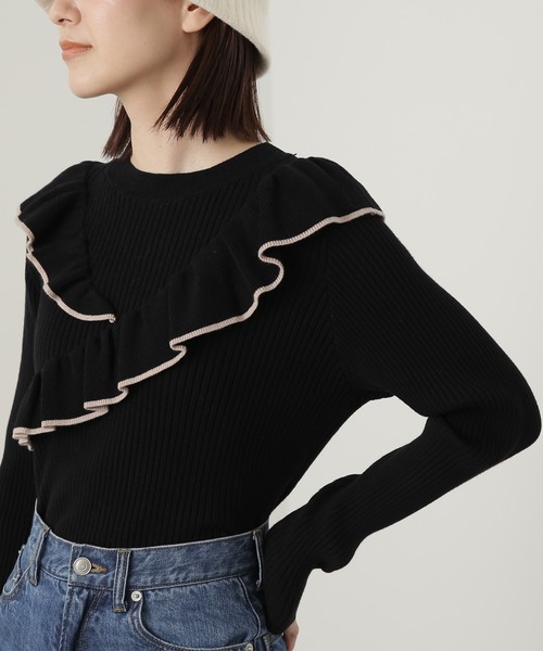 N.（N. Natural Beauty Basic）（エヌエヌナチュラルビューティーベーシック）の「◆クロスフリルニット（ニット/セーター・レディース・オフホワイト/ブルー/ブラック系その他・MEDIUM）」の7枚目の写真