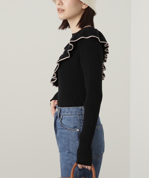 N.（N. Natural Beauty Basic）（エヌエヌナチュラルビューティーベーシック）の「◆クロスフリルニット（ニット/セーター・レディース・オフホワイト/ブルー/ブラック系その他・MEDIUM）」の4枚目の写真