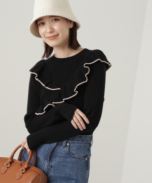 N.（N. Natural Beauty Basic）（エヌエヌナチュラルビューティーベーシック）の「◆クロスフリルニット（ニット/セーター・レディース・オフホワイト/ブルー/ブラック系その他・MEDIUM）」の10枚目の写真