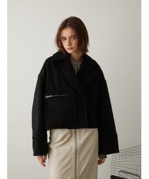 LA PEAU DE GEM（ラポドゥジェム）の「【LA PEAU DE GEM】コクーンスリーブショートコート（その他アウター・レディース・ブラック/カーキ・FREE）」の10枚目の写真