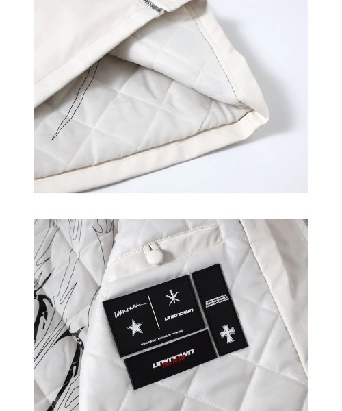 UNKNOWN LONDON（アンノウン・ロンドン）の「【UNKNOWN LONDON/アンノウン アンノウンロンドン】JEWEL SKELETON LEATHER JACKET/レザージャケット フェイクレザー ジップアップジャケット ジップアップ スカル ドクロ アウター ジャケット 羽織り 秋服 冬服（その他アウター・メンズ・ホワイト/ブラック・L/XL/M）」の5枚目の写真