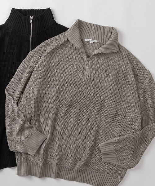 make a ray!（メイク ア レイ！）の「ビッグシルエット 畔編み スタンドハーフジップニット/ プルオーバーニット/セーター（ニット/セーター・メンズ・マスタード/グリーン/グレイッシュブルー/グレー/オフホワイト/ブラック・M/L）」の4枚目の写真
