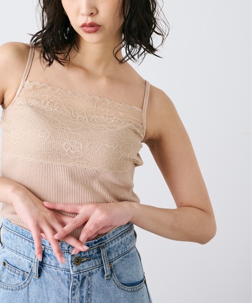 FREE'S MART（フリーズマート）の「◇テレコレースキャミソール（キャミソール・レディース・ホワイト/ベージュ/ブラック・FREE）」の4枚目の写真