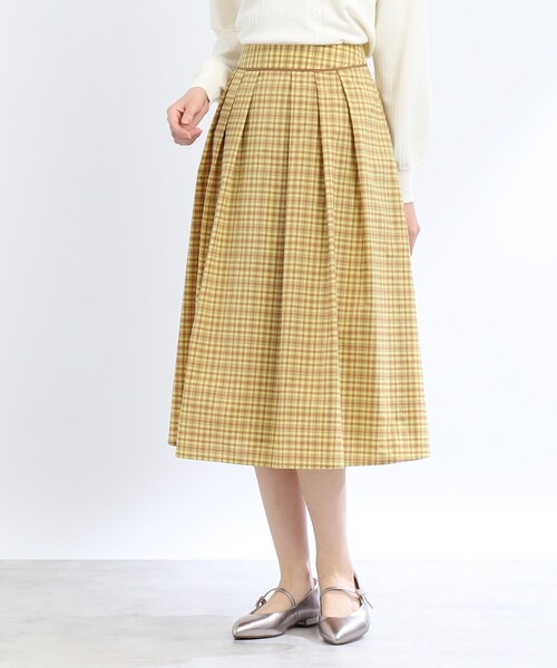 ◆【SALE／洗える】タックフレアチェックスカート