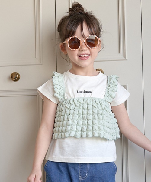 Lycee mine（リセマイン）の「ロゴプリントTシャツ＆ポップコーンビスチェセット（Tシャツ/カットソー・キッズ・ピンク/ミント/ベージュ・100cm/110cm/120cm/130cm/140cm/150cm）」の2枚目の写真