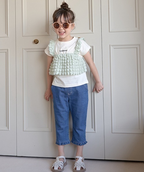 Lycee mine（リセマイン）の「ロゴプリントTシャツ＆ポップコーンビスチェセット（Tシャツ/カットソー・キッズ・ピンク/ミント/ベージュ・100cm/110cm/120cm/130cm/140cm/150cm）」の10枚目の写真