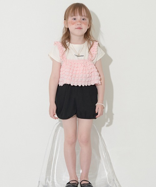 Lycee mine（リセマイン）の「ロゴプリントTシャツ＆ポップコーンビスチェセット（Tシャツ/カットソー・キッズ・ピンク/ミント/ベージュ・100cm/110cm/120cm/130cm/140cm/150cm）」の4枚目の写真