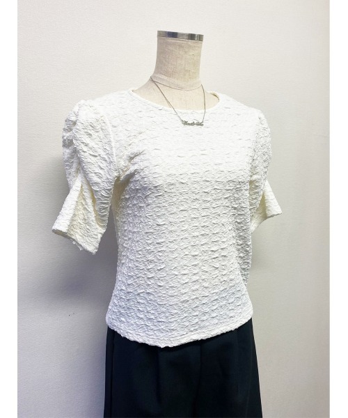 CECIL McBEE(セシルマクビー)の「ふくれジャガードパフスリーブトップス(Tシャツ/カットソー・レディース・アイボリー/ブラック/ミント・FREE)」の1枚目の写真