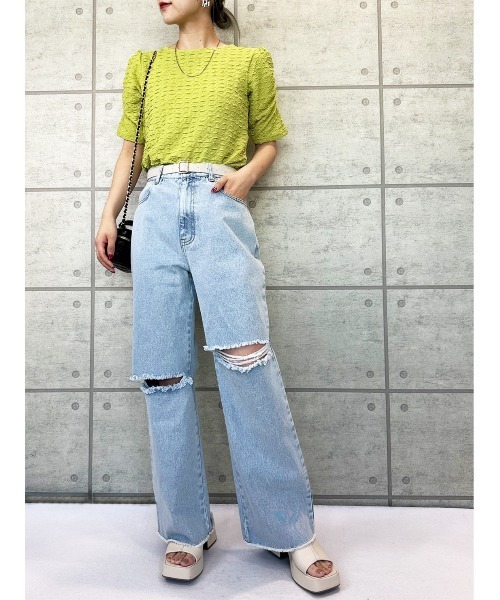 CECIL McBEE(セシルマクビー)の「ふくれジャガードパフスリーブトップス(Tシャツ/カットソー・レディース・アイボリー/ブラック/ミント・FREE)」の16枚目の写真