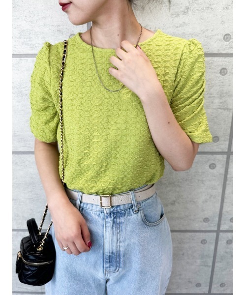 CECIL McBEE(セシルマクビー)の「ふくれジャガードパフスリーブトップス(Tシャツ/カットソー・レディース・アイボリー/ブラック/ミント・FREE)」の15枚目の写真