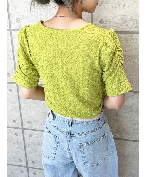 CECIL McBEE(セシルマクビー)の「ふくれジャガードパフスリーブトップス(Tシャツ/カットソー・レディース・アイボリー/ブラック/ミント・FREE)」の14枚目の写真