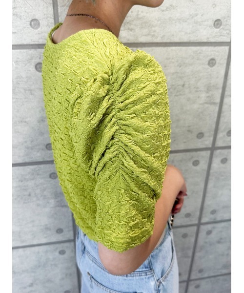 CECIL McBEE(セシルマクビー)の「ふくれジャガードパフスリーブトップス(Tシャツ/カットソー・レディース・アイボリー/ブラック/ミント・FREE)」の13枚目の写真